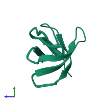 PDB entry 2k3b coloured by chain, ensemble of 10 models, side view.