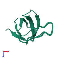 PDB entry 2k3b coloured by chain, ensemble of 10 models, top view.