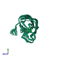 PDB entry 2k3h coloured by chain, ensemble of 20 models, side view.