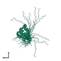 PDB entry 2k3i coloured by chain, ensemble of 20 models, side view.