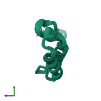 PDB entry 2k3j coloured by chain, ensemble of 20 models, side view.