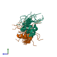 PDB entry 2k42 coloured by chain, ensemble of 20 models, side view.