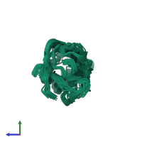 PDB entry 2k45 coloured by chain, ensemble of 20 models, side view.