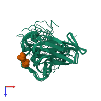 PDB entry 2k46 coloured by chain, ensemble of 20 models, top view.