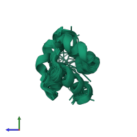 PDB entry 2k4p coloured by chain, ensemble of 20 models, side view.