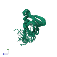 PDB entry 2k4y coloured by chain, ensemble of 20 models, side view.
