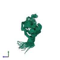 PDB entry 2k56 coloured by chain, ensemble of 20 models, side view.