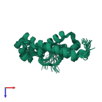 PDB entry 2k56 coloured by chain, ensemble of 20 models, top view.