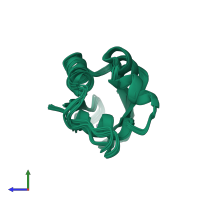 PDB entry 2k5c coloured by chain, ensemble of 10 models, side view.