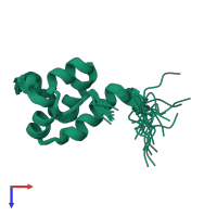 PDB entry 2k5e coloured by chain, ensemble of 20 models, top view.