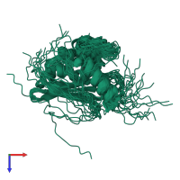 PDB entry 2k5g coloured by chain, ensemble of 20 models, top view.