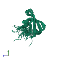 PDB entry 2k5l coloured by chain, ensemble of 20 models, side view.