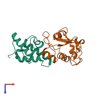 PDB entry 2k5x coloured by chain, top view.