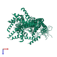 PDB entry 2k6b coloured by chain, ensemble of 20 models, top view.