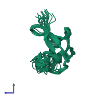 PDB entry 2k6p coloured by chain, ensemble of 20 models, side view.