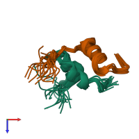 PDB entry 2k6u coloured by chain, ensemble of 20 models, top view.