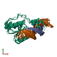 PDB entry 2k7f coloured by chain, ensemble of 4 models, front view.