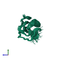 PDB entry 2k7j coloured by chain, ensemble of 20 models, side view.