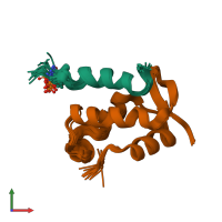 PDB entry 2k7l coloured by chain, ensemble of 21 models, front view.