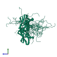 PDB entry 2k7p coloured by chain, ensemble of 40 models, side view.