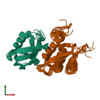 PDB entry 2k8b coloured by chain, ensemble of 10 models, front view.