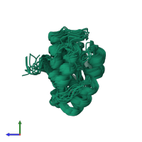 PDB entry 2k8y coloured by chain, ensemble of 10 models, side view.