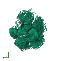 PDB entry 2k9c coloured by chain, ensemble of 20 models, side view.