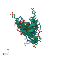 PDB entry 2k9e coloured by chain, ensemble of 20 models, side view.