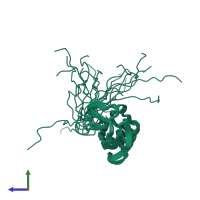 PDB entry 2k9k coloured by chain, ensemble of 20 models, side view.