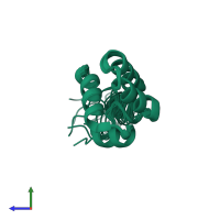 PDB entry 2k9l coloured by chain, ensemble of 20 models, side view.