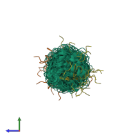 PDB entry 2ka9 coloured by chain, ensemble of 20 models, side view.