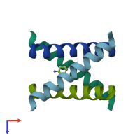 PDB entry 2kad coloured by chain, top view.