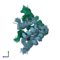 PDB entry 2kay coloured by chain, ensemble of 31 models, side view.