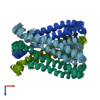 PDB entry 2kb1 coloured by chain, ensemble of 20 models, top view.