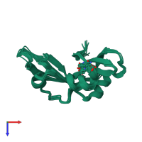PDB entry 2kb6 coloured by chain, ensemble of 10 models, top view.