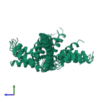 PDB entry 2kb7 coloured by chain, ensemble of 20 models, side view.