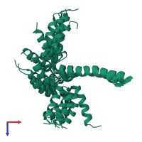 PDB entry 2kb7 coloured by chain, ensemble of 20 models, top view.