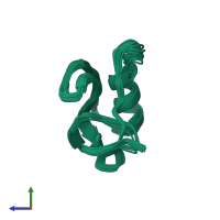 PDB entry 2kbk coloured by chain, ensemble of 20 models, side view.