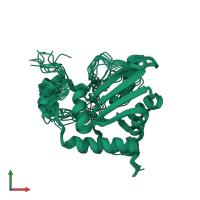 PDB entry 2kbo coloured by chain, ensemble of 10 models, front view.