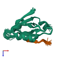 PDB entry 2kbs coloured by chain, ensemble of 20 models, top view.