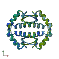 PDB entry 2kby coloured by chain, ensemble of 20 models, front view.