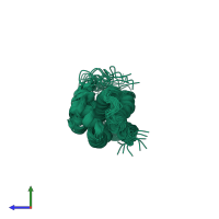 PDB entry 2kc3 coloured by chain, ensemble of 20 models, side view.