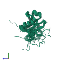 PDB entry 2kcd coloured by chain, ensemble of 20 models, side view.