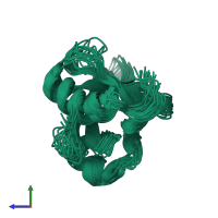 PDB entry 2kcj coloured by chain, ensemble of 20 models, side view.