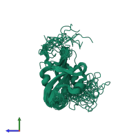 PDB entry 2kcq coloured by chain, ensemble of 20 models, side view.