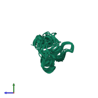 PDB entry 2kcr coloured by chain, ensemble of 10 models, side view.