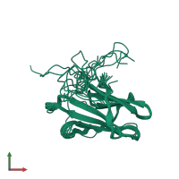 PDB entry 2kd2 coloured by chain, ensemble of 20 models, front view.