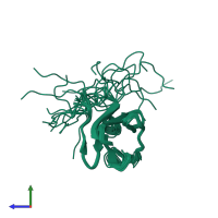 PDB entry 2kd2 coloured by chain, ensemble of 20 models, side view.