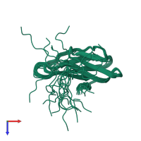 PDB entry 2kd2 coloured by chain, ensemble of 20 models, top view.