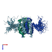 PDB entry 2kdc coloured by chain, ensemble of 16 models, top view.